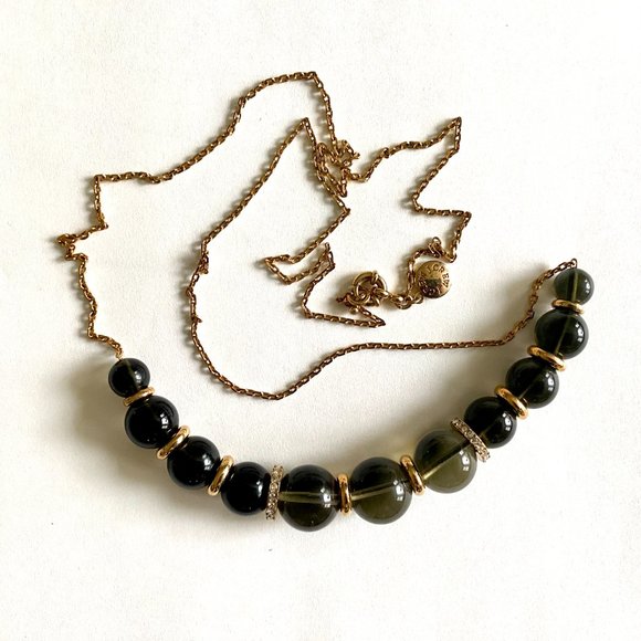 J. Crew Long Gold Tone Necklace with Dark Olive Green Beads - Picture 13 of 15